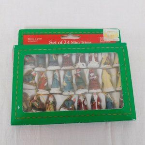 Set 24 Mini Trims Hand Painted Christmas Ornaments New Design Vintage People